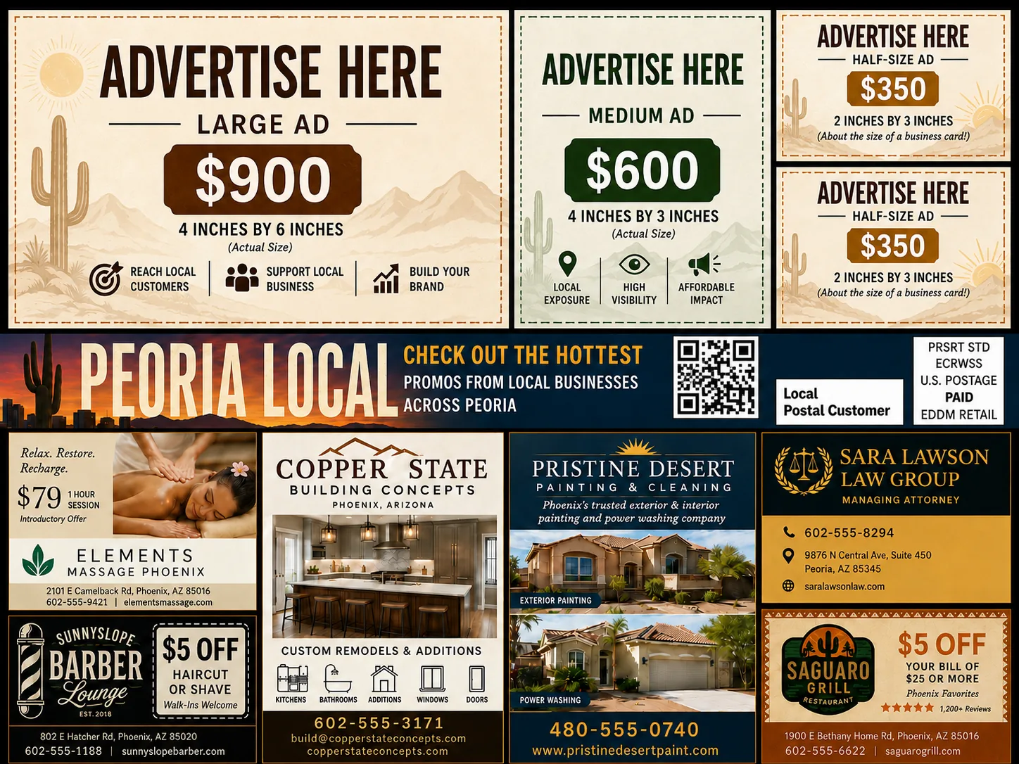 Peoria Community Spotlight 9x12 direct mail advertising postcard for Peoria AZ businesses